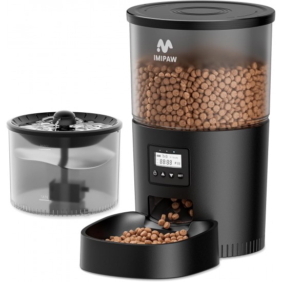 IMIPAW Automatic Cat and Cat Fountain, Timed Dry Food Dispenser for Pets, Programmable Portion Control, 1-6 Meals a Day, Cat Fountain for Drinking with Filter IMIPAW Automatic Cat and Cat Fountain, Timed Dry Food Dispenser for Pets, Programmable Portion Control, 1-6 Meals a Day, Cat Fountain for Drinking with Filter