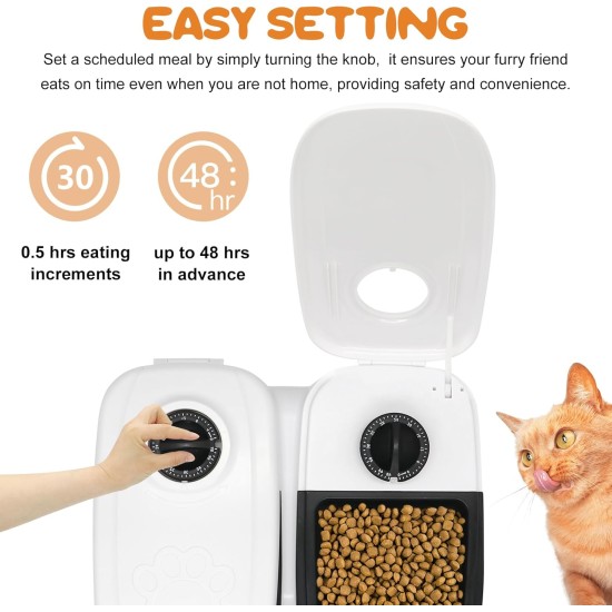 Idota Automatic Cat Feeder for 2 Meals with 48 Hour Timer 700 ml Automatic Feeder for Cats and Small Dogs for Wet Food and Dry Food - Black Idota Automatic Cat Feeder for 2 Meals with 48 Hour Timer 700 ml Automatic Feeder for Cats and Small Dogs for Wet Food and Dry Food - Black