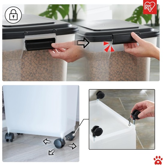 Iris Ohyama Cat Food Storage with Wheels, 30 + 10 L, Black, Airtight Food Box, Dry Food, Food Container, for Dogs, Cats, Pet Food Container, Shovel, BPA-Free, Food Bin Iris Ohyama Cat Food Storage with Wheels, 30 + 10 L, Black, Airtight Food Box, Dry Food, Food Container, for Dogs, Cats, Pet Food Container, Shovel, BPA-Free, Food Bin