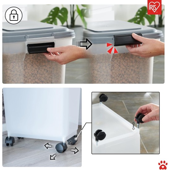 Iris Ohyama Cat Food Storage with Wheels, 30 + 10 L, Black, Airtight Food Box, Dry Food, Food Container, for Dogs, Cats, Pet Food Container, Shovel, BPA-Free, Food Bin Iris Ohyama Cat Food Storage with Wheels, 30 + 10 L, Black, Airtight Food Box, Dry Food, Food Container, for Dogs, Cats, Pet Food Container, Shovel, BPA-Free, Food Bin