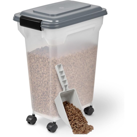 Iris Ohyama Cat Food Storage with Wheels, 30 + 10 L, Black, Airtight Food Box, Dry Food, Food Container, for Dogs, Cats, Pet Food Container, Shovel, BPA-Free, Food Bin Iris Ohyama Cat Food Storage with Wheels, 30 + 10 L, Black, Airtight Food Box, Dry Food, Food Container, for Dogs, Cats, Pet Food Container, Shovel, BPA-Free, Food Bin