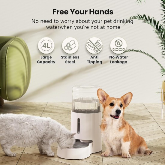 JUNSPOW 4L Cat Drinker with Stainless Steel Bowl, Automatic Feeding Gravity Pet Water Dispenser for Dogs, Large Drinking Bottles Bowls for Cats/Dogs - White JUNSPOW 4L Cat Drinker with Stainless Steel Bowl, Automatic Feeding Gravity Pet Water Dispenser for Dogs, Large Drinking Bottles Bowls for Cats/Dogs - White