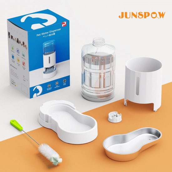 JUNSPOW 4L Cat Drinker with Stainless Steel Bowl, Automatic Feeding Gravity Pet Water Dispenser for Dogs, Large Drinking Bottles Bowls for Cats/Dogs - White JUNSPOW 4L Cat Drinker with Stainless Steel Bowl, Automatic Feeding Gravity Pet Water Dispenser for Dogs, Large Drinking Bottles Bowls for Cats/Dogs - White