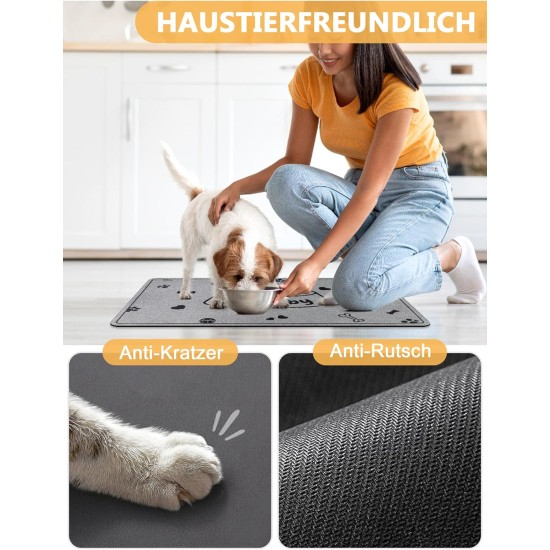 KAZOLEN Dog Food Mat Absorbent Non-Slip Grey Large Pet Feeding Mat 40 x 60 cm Personalised Rubber Cat Place Mat KAZOLEN Dog Food Mat Absorbent Non-Slip Grey Large Pet Feeding Mat 40 x 60 cm Personalised Rubber Cat Place Mat