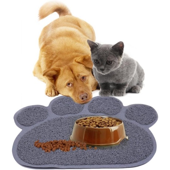 KINGCOO Dog Mat Pad, Cat Litter Tray Mattress, Pet Place Mat, Table Mat for Dogs and Cats, 30 x 40 cm, Small Elastic PVC Paw Design (Grey) KINGCOO Dog Mat Pad, Cat Litter Tray Mattress, Pet Place Mat, Table Mat for Dogs and Cats, 30 x 40 cm, Small Elastic PVC Paw Design (Grey)