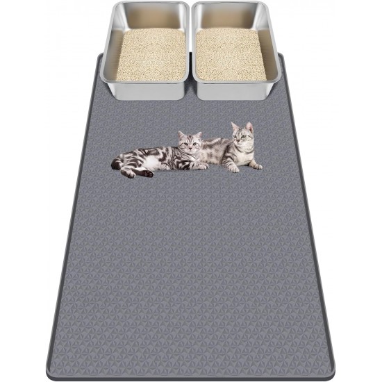 Kalolary Extra Large Cat Litter Mat - Cat Bowl Silicone Litter Mat for Litter Control, Soft for Cat Paws, Waterproof & Easy to Clean (Grey, 130 x 65 cm) Kalolary Extra Large Cat Litter Mat - Cat Bowl Silicone Litter Mat for Litter Control, Soft for Cat Paws, Waterproof & Easy to Clean (Grey, 130 x 65 cm)