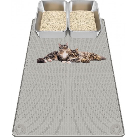 Kalolary Extra Large Cat Litter Mat - Cat Bowl Silicone Litter Mat for Litter Control, Soft for Cat Paws, Waterproof & Easy to Clean (Grey, 130 x 65 cm) Kalolary Extra Large Cat Litter Mat - Cat Bowl Silicone Litter Mat for Litter Control, Soft for Cat Paws, Waterproof & Easy to Clean (Grey, 130 x 65 cm)
