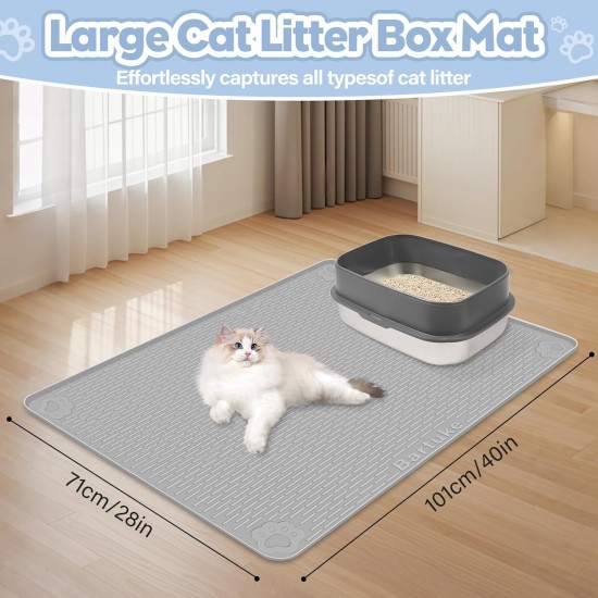 Kalolary Extra Large Cat Litter Mat - Cat Bowl Silicone Litter Mat for Litter Control, Soft for Cat Paws, Waterproof & Easy to Clean (Grey, 130 x 65 cm) Kalolary Extra Large Cat Litter Mat - Cat Bowl Silicone Litter Mat for Litter Control, Soft for Cat Paws, Waterproof & Easy to Clean (Grey, 130 x 65 cm)