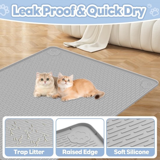 Kalolary Extra Large Cat Litter Mat - Cat Bowl Silicone Litter Mat for Litter Control, Soft for Cat Paws, Waterproof & Easy to Clean (Grey, 130 x 65 cm) Kalolary Extra Large Cat Litter Mat - Cat Bowl Silicone Litter Mat for Litter Control, Soft for Cat Paws, Waterproof & Easy to Clean (Grey, 130 x 65 cm)
