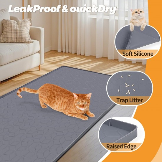 Kalolary Extra Large Cat Litter Mat - Cat Bowl Silicone Litter Mat for Litter Control, Soft for Cat Paws, Waterproof & Easy to Clean (Grey, 130 x 65 cm) Kalolary Extra Large Cat Litter Mat - Cat Bowl Silicone Litter Mat for Litter Control, Soft for Cat Paws, Waterproof & Easy to Clean (Grey, 130 x 65 cm)
