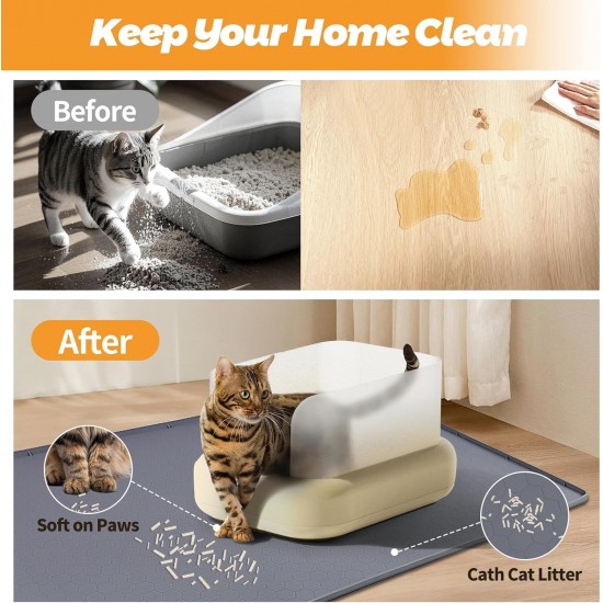 Kalolary Extra Large Cat Litter Mat - Cat Bowl Silicone Litter Mat for Litter Control, Soft for Cat Paws, Waterproof & Easy to Clean (Grey, 130 x 65 cm) Kalolary Extra Large Cat Litter Mat - Cat Bowl Silicone Litter Mat for Litter Control, Soft for Cat Paws, Waterproof & Easy to Clean (Grey, 130 x 65 cm)