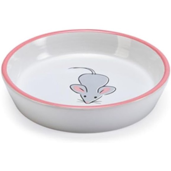 Karlie Hand Painted Curry Mouse Cartoon First Class Pottery Cat Dish, 16 cm/ 200 ml