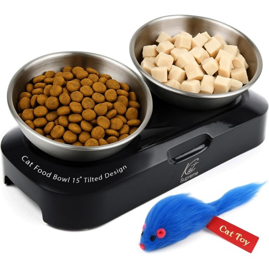 KatSupreme Tilted Cat Food Bowls - Raised Cat Food Bowls, Anti Vomiting Cat Bowl Set, Stainless Steel Cat Bowls with Stand, Orthopaedic Cat Bowl, Elevated Cat Bowls Set KatSupreme Tilted Cat Food Bowls - Raised Cat Food Bowls, Anti Vomiting Cat Bowl Set, Stainless Steel Cat Bowls with Stand, Orthopaedic Cat Bowl, Elevated Cat Bowls Set