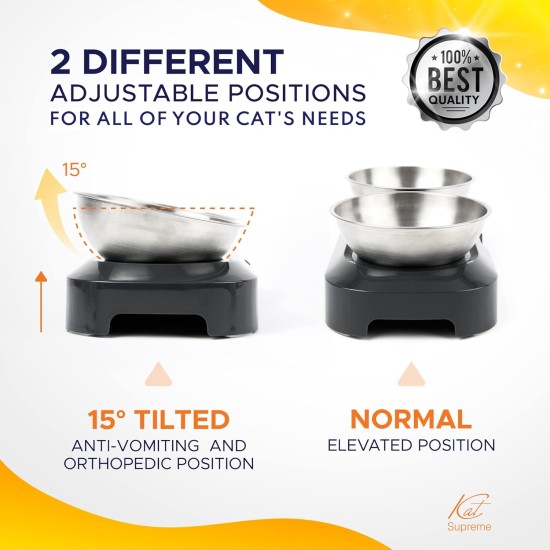 KatSupreme Tilted Cat Food Bowls - Raised Cat Food Bowls, Anti Vomiting Cat Bowl Set, Stainless Steel Cat Bowls with Stand, Orthopaedic Cat Bowl, Elevated Cat Bowls Set KatSupreme Tilted Cat Food Bowls - Raised Cat Food Bowls, Anti Vomiting Cat Bowl Set, Stainless Steel Cat Bowls with Stand, Orthopaedic Cat Bowl, Elevated Cat Bowls Set