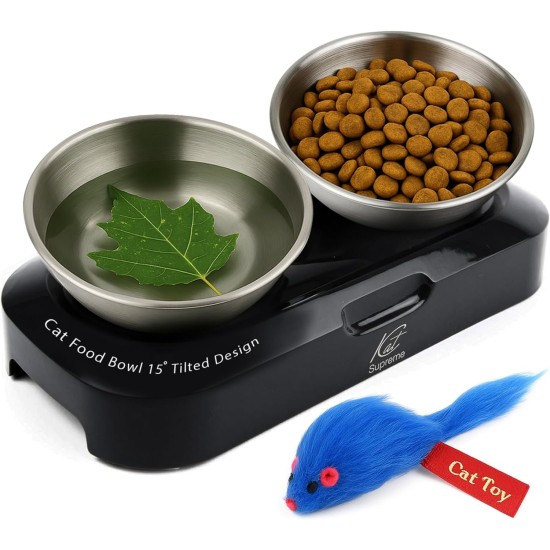 KatSupreme Tilted Cat Food Bowls - Raised Cat Food Bowls, Anti Vomiting Cat Bowl Set, Stainless Steel Cat Bowls with Stand, Orthopaedic Cat Bowl, Elevated Cat Bowls Set KatSupreme Tilted Cat Food Bowls - Raised Cat Food Bowls, Anti Vomiting Cat Bowl Set, Stainless Steel Cat Bowls with Stand, Orthopaedic Cat Bowl, Elevated Cat Bowls Set