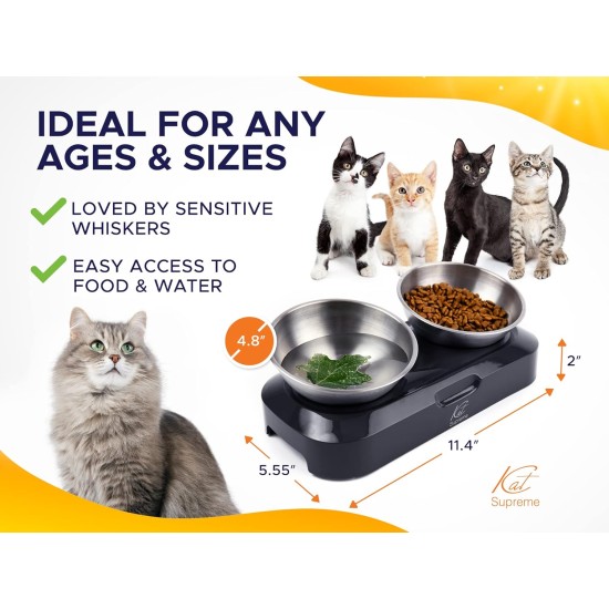 KatSupreme Tilted Cat Food Bowls - Raised Cat Food Bowls, Anti Vomiting Cat Bowl Set, Stainless Steel Cat Bowls with Stand, Orthopaedic Cat Bowl, Elevated Cat Bowls Set KatSupreme Tilted Cat Food Bowls - Raised Cat Food Bowls, Anti Vomiting Cat Bowl Set, Stainless Steel Cat Bowls with Stand, Orthopaedic Cat Bowl, Elevated Cat Bowls Set