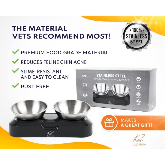 KatSupreme Tilted Cat Food Bowls - Raised Cat Food Bowls, Anti Vomiting Cat Bowl Set, Stainless Steel Cat Bowls with Stand, Orthopaedic Cat Bowl, Elevated Cat Bowls Set KatSupreme Tilted Cat Food Bowls - Raised Cat Food Bowls, Anti Vomiting Cat Bowl Set, Stainless Steel Cat Bowls with Stand, Orthopaedic Cat Bowl, Elevated Cat Bowls Set