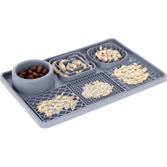 Kerbl Pet Licking Mat XL, for Dogs and Cats, Various Surfaces, Integrated Bowl, Non-Slip, Silicone, Grey, 30 x 20 cm Kerbl Pet Licking Mat XL, for Dogs and Cats, Various Surfaces, Integrated Bowl, Non-Slip, Silicone, Grey, 30 x 20 cm