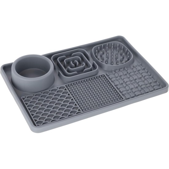 Kerbl Pet Licking Mat XL, for Dogs and Cats, Various Surfaces, Integrated Bowl, Non-Slip, Silicone, Grey, 30 x 20 cm Kerbl Pet Licking Mat XL, for Dogs and Cats, Various Surfaces, Integrated Bowl, Non-Slip, Silicone, Grey, 30 x 20 cm