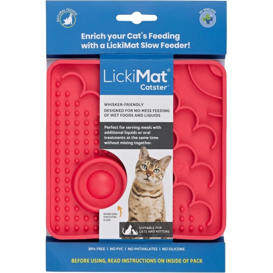 LICKIMAT Catster Cat Feeding Mat, Slow Feeder with Micro Bowl for Extra Hydration, Perfect for Food, Treats, Yogurt and Anxiety Relief for Cats LICKIMAT Catster Cat Feeding Mat, Slow Feeder with Micro Bowl for Extra Hydration, Perfect for Food, Treats, Yogurt and Anxiety Relief for Cats