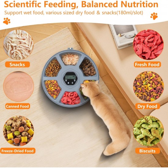 Lafisun Automatic Cat Wet Food, 6 Meals Wet Automatic Feeder for Cats with 2 Ice Packs, Programmable Timer, Cat Food Automatic Wet Food Lafisun Automatic Cat Wet Food, 6 Meals Wet Automatic Feeder for Cats with 2 Ice Packs, Programmable Timer, Cat Food Automatic Wet Food