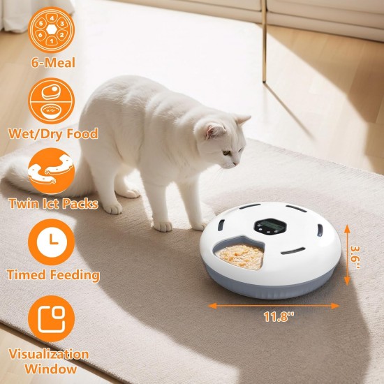 Lafisun Automatic Cat Wet Food, 6 Meals Wet Automatic Feeder for Cats with 2 Ice Packs, Programmable Timer, Cat Food Automatic Wet Food Lafisun Automatic Cat Wet Food, 6 Meals Wet Automatic Feeder for Cats with 2 Ice Packs, Programmable Timer, Cat Food Automatic Wet Food