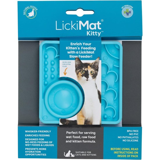 LickiMat Kitty Lick Mat for Kittens 10 x 10 cm, Colour: Turquoise LickiMat Kitty Lick Mat for Kittens 10 x 10 cm, Colour: Turquoise
