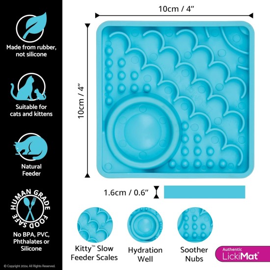 LickiMat Kitty Lick Mat for Kittens 10 x 10 cm, Colour: Turquoise LickiMat Kitty Lick Mat for Kittens 10 x 10 cm, Colour: Turquoise