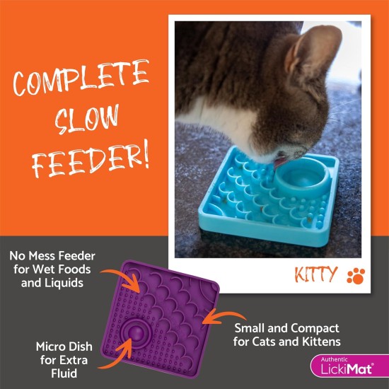 LickiMat Kitty Lick Mat for Kittens 10 x 10 cm, Colour: Turquoise LickiMat Kitty Lick Mat for Kittens 10 x 10 cm, Colour: Turquoise