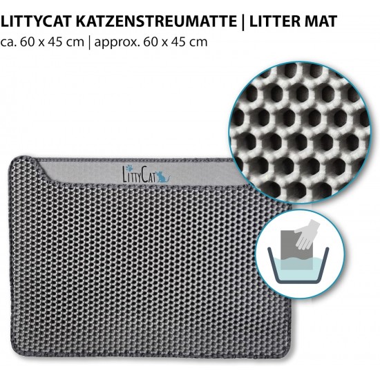 Littycat Cat Litter Mat Cat Litter Tray Mat in Size 60 x 45 cm, Double Layer, Waterproof, Soft EVA Mat with Honeycomb Design, Non-Slip, Ideal for Cat Litter Tray in Grey Littycat Cat Litter Mat Cat Litter Tray Mat in Size 60 x 45 cm, Double Layer, Waterproof, Soft EVA Mat with Honeycomb Design, Non-Slip, Ideal for Cat Litter Tray in Grey