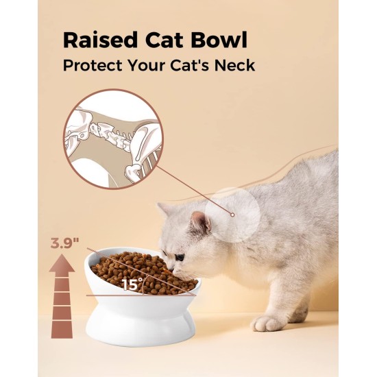 LoeJan Elevated Cat Bowl 5oz Ceramic Raised and Tilted Water Bowl, Anti Vomiting and Protect Pet Spine, Cat Bowl for Small Dogs, Thick Cats, Kittens LoeJan Elevated Cat Bowl 5oz Ceramic Raised and Tilted Water Bowl, Anti Vomiting and Protect Pet Spine, Cat Bowl for Small Dogs, Thick Cats, Kittens