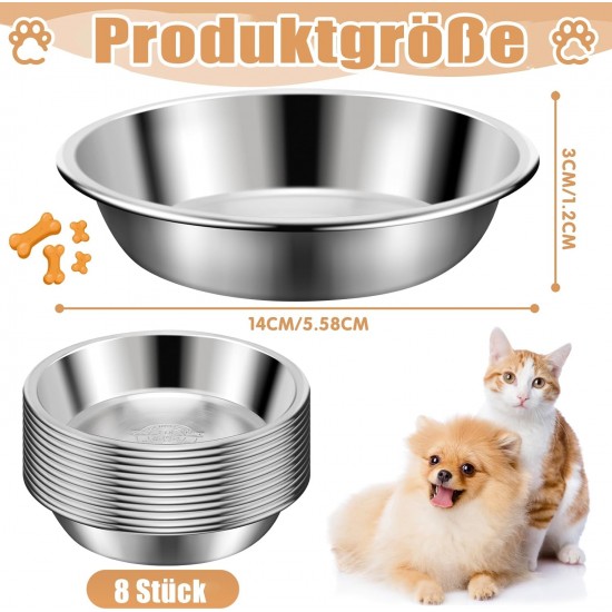 Loppdece Pack of 8 Stainless Steel Cat Bowls, 14 cm Cat Food Bowls, Cat Bowls for Whiskers Fatigue, Flat Feeding Bowls for Cats and Kittens, Small Dogs, Dishwasher Safe Loppdece Pack of 8 Stainless Steel Cat Bowls, 14 cm Cat Food Bowls, Cat Bowls for Whiskers Fatigue, Flat Feeding Bowls for Cats and Kittens, Small Dogs, Dishwasher Safe