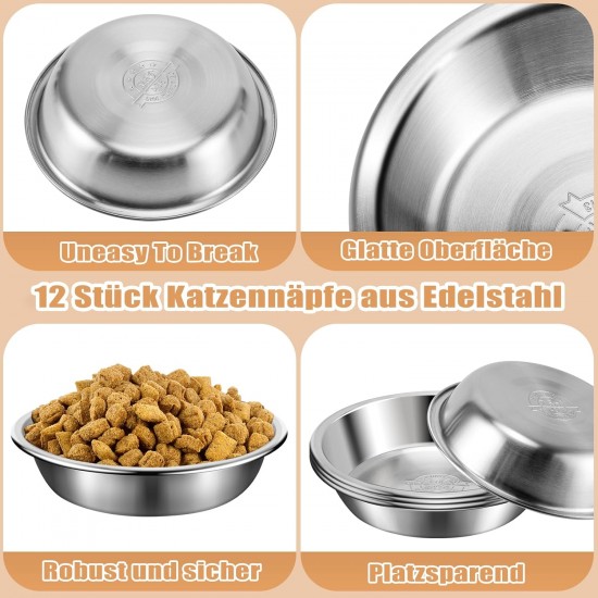 Loppdece Pack of 8 Stainless Steel Cat Bowls, 14 cm Cat Food Bowls, Cat Bowls for Whiskers Fatigue, Flat Feeding Bowls for Cats and Kittens, Small Dogs, Dishwasher Safe Loppdece Pack of 8 Stainless Steel Cat Bowls, 14 cm Cat Food Bowls, Cat Bowls for Whiskers Fatigue, Flat Feeding Bowls for Cats and Kittens, Small Dogs, Dishwasher Safe