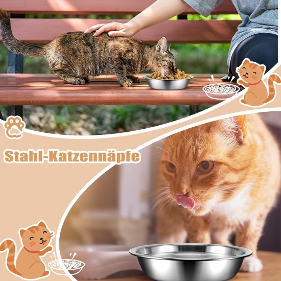 Loppdece Pack of 8 Stainless Steel Cat Bowls, 14 cm Cat Food Bowls, Cat Bowls for Whiskers Fatigue, Flat Feeding Bowls for Cats and Kittens, Small Dogs, Dishwasher Safe Loppdece Pack of 8 Stainless Steel Cat Bowls, 14 cm Cat Food Bowls, Cat Bowls for Whiskers Fatigue, Flat Feeding Bowls for Cats and Kittens, Small Dogs, Dishwasher Safe