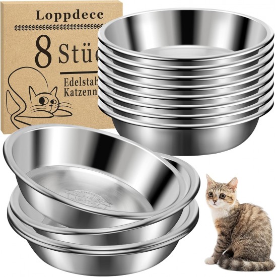 Loppdece Pack of 8 Stainless Steel Cat Bowls, 14 cm Cat Food Bowls, Cat Bowls for Whiskers Fatigue, Flat Feeding Bowls for Cats and Kittens, Small Dogs, Dishwasher Safe Loppdece Pack of 8 Stainless Steel Cat Bowls, 14 cm Cat Food Bowls, Cat Bowls for Whiskers Fatigue, Flat Feeding Bowls for Cats and Kittens, Small Dogs, Dishwasher Safe