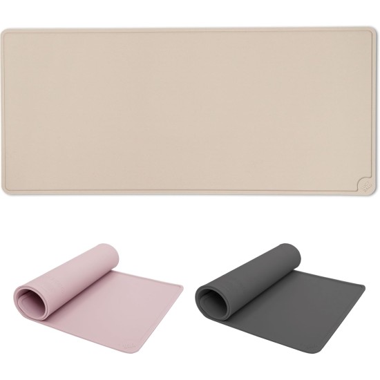 LucyBalu® Bowl Mat for Cats, Cat Mat for Water & Food Bowl, Silicone Mat as Non-Slip Mat for Cat Bowl, Feeding Mat, Cat Feeding Mat, Rectangular, XL Taupe
