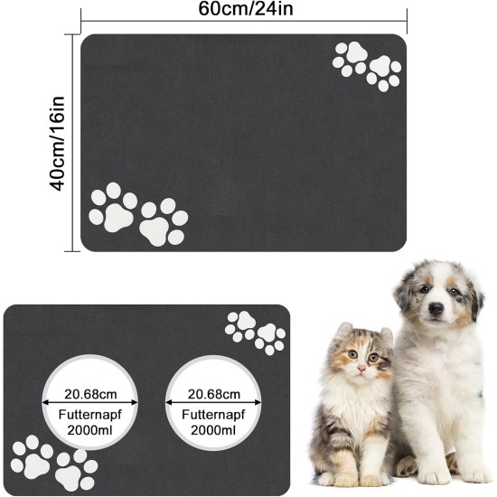 Lurowo Dog Bowl Mat, 40 x 60 cm, Non-Slip Mat, Cat Bowl, Absorbency Feeding Mat, Dogs, Waterproof Bowl Mat, Cats, Mat for Dog Bowl Lurowo Dog Bowl Mat, 40 x 60 cm, Non-Slip Mat, Cat Bowl, Absorbency Feeding Mat, Dogs, Waterproof Bowl Mat, Cats, Mat for Dog Bowl