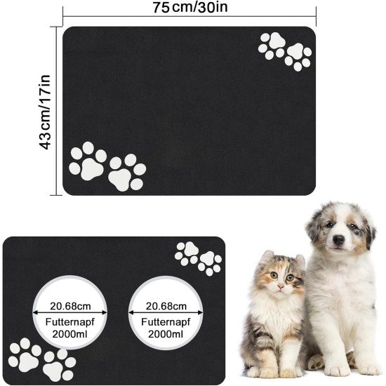 Lurowo Dog Bowl Mat, 40 x 60 cm, Non-Slip Mat, Cat Bowl, Absorbency Feeding Mat, Dogs, Waterproof Bowl Mat, Cats, Mat for Dog Bowl Lurowo Dog Bowl Mat, 40 x 60 cm, Non-Slip Mat, Cat Bowl, Absorbency Feeding Mat, Dogs, Waterproof Bowl Mat, Cats, Mat for Dog Bowl