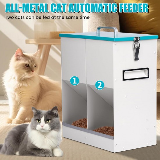 MUYIRTED Automatic Cat Feeder, 2 Bowls, 10 L Feeders, Cat Feeder for Cat Food, Made of Metal, Dry Food Automatic for Cats and Small Dogs, Rabbits, Feeding Station Cats MUYIRTED Automatic Cat Feeder, 2 Bowls, 10 L Feeders, Cat Feeder for Cat Food, Made of Metal, Dry Food Automatic for Cats and Small Dogs, Rabbits, Feeding Station Cats
