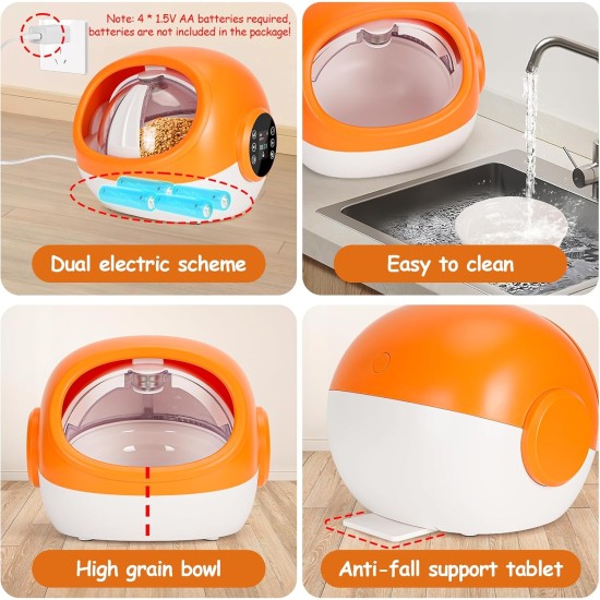 Microchip Automatic Cat Feeder, Cat Food Automatic with RFID Collar Pendant, Dual Powered Electric Pet Feeder, Automatic Cat Wet Food for Wet and Dry Food, Orange Microchip Automatic Cat Feeder, Cat Food Automatic with RFID Collar Pendant, Dual Powered Electric Pet Feeder, Automatic Cat Wet Food for Wet and Dry Food, Orange