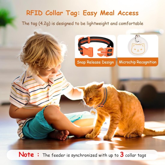Microchip Automatic Cat Feeder, Cat Food Automatic with RFID Collar Pendant, Dual Powered Electric Pet Feeder, Automatic Cat Wet Food for Wet and Dry Food, Orange Microchip Automatic Cat Feeder, Cat Food Automatic with RFID Collar Pendant, Dual Powered Electric Pet Feeder, Automatic Cat Wet Food for Wet and Dry Food, Orange