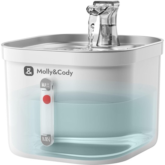 Molly&Cody Spring Drinking Fountain for Cats and Dogs (2L Water Capacity, Automatic Water Dispenser, Ultra Quiet Water Pump, Visible Water Level Indicator, 3-Way Filter System, Compact, Stainless Molly&Cody Spring Drinking Fountain for Cats and Dogs (2L Water Capacity, Automatic Water Dispenser, Ultra Quiet Water Pump, Visible Water Level Indicator, 3-Way Filter System, Compact, Stainless