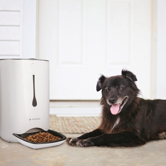 Navaris Automatic Feeder - 6 L Feeder with Timer and Acoustic Notification - for Dogs and Cats, White Navaris Automatic Feeder - 6 L Feeder with Timer and Acoustic Notification - for Dogs and Cats, White