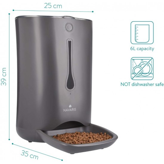 Navaris Automatic Feeder - 6 L Feeder with Timer and Acoustic Notification - for Dogs and Cats, White Navaris Automatic Feeder - 6 L Feeder with Timer and Acoustic Notification - for Dogs and Cats, White