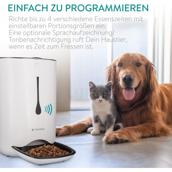 Navaris Automatic Feeder - 6 L Feeder with Timer and Acoustic Notification - for Dogs and Cats, White Navaris Automatic Feeder - 6 L Feeder with Timer and Acoustic Notification - for Dogs and Cats, White