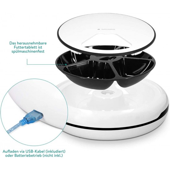Navaris Automatic Feeder with Timer - 1.6 L Feeder up to 4 Meals a Day - Acoustic Notification - for Small Dogs and Cats Navaris Automatic Feeder with Timer - 1.6 L Feeder up to 4 Meals a Day - Acoustic Notification - for Small Dogs and Cats