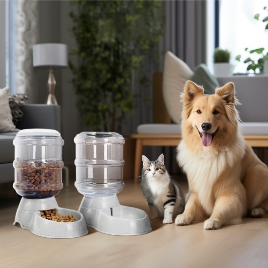 Navaris Water Dispenser & Feeder for Cats and Dogs - 2 x 3.8 L Large - Automatic Dry Food Dispenser for Cats and Dogs in Grey Navaris Water Dispenser & Feeder for Cats and Dogs - 2 x 3.8 L Large - Automatic Dry Food Dispenser for Cats and Dogs in Grey