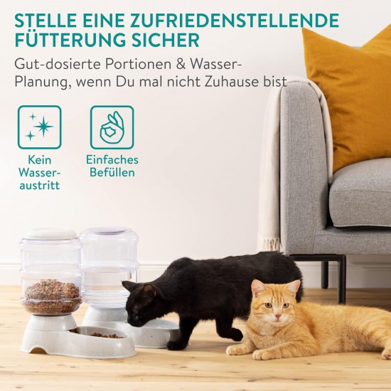 Navaris Water Dispenser & Feeder for Cats and Dogs - 2 x 3.8 L Large - Automatic Dry Food Dispenser for Cats and Dogs in Grey Navaris Water Dispenser & Feeder for Cats and Dogs - 2 x 3.8 L Large - Automatic Dry Food Dispenser for Cats and Dogs in Grey