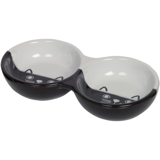 Nobby Cat Ceramic Double Bowl Face Black / White 22 x 11.5 x 3.5 cm Pack of 1 Nobby Cat Ceramic Double Bowl Face Black / White 22 x 11.5 x 3.5 cm Pack of 1