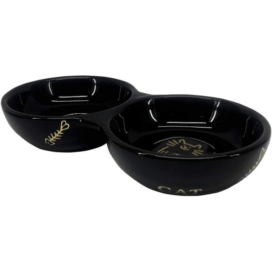Nobby Cat Ceramic Double Bowl Golden Cat Black 22.0 x 4.0 cm 2 x 0.13 L Pack of 1 Nobby Cat Ceramic Double Bowl Golden Cat Black 22.0 x 4.0 cm 2 x 0.13 L Pack of 1